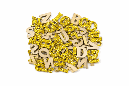 Krafters Korner Home & Garden > Hobbies > Arts & Crafts Gold 78Pk 1.3x1.5cm Glitter Wooden Letter Set Gold Silver DIY Crafts Art Scrapbooking