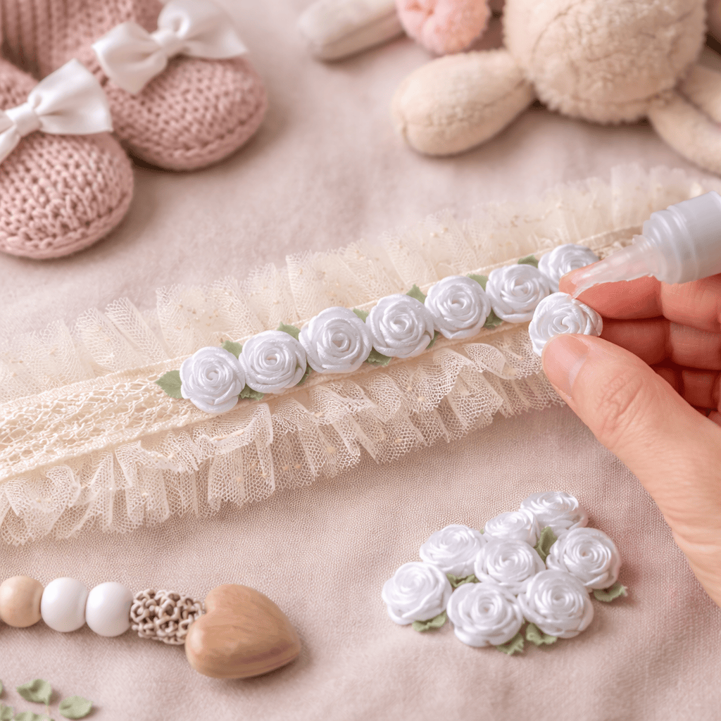 Krafters Korner Home & Garden > Hobbies > Arts & Crafts Satin Ribbon Roses 12pc White Floral Flowers Leaf Crafts 2cm