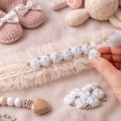 Krafters Korner Home & Garden > Hobbies > Arts & Crafts Satin Ribbon Roses 12pc White Floral Flowers Leaf Crafts 2cm