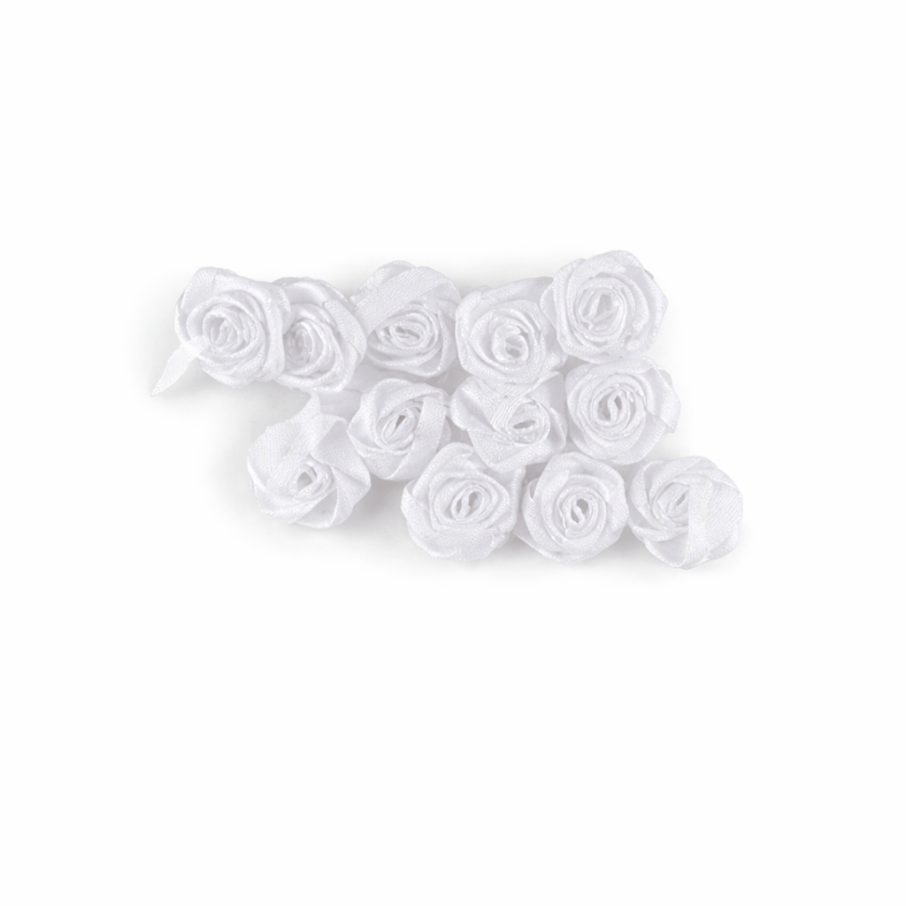 Krafters Korner Home & Garden > Hobbies > Arts & Crafts Satin Ribbon Roses 12pc White Floral Flowers Leaf Crafts 2cm