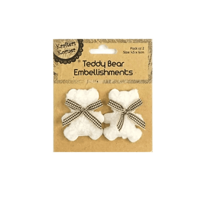Krafters Korner Home & Garden > Hobbies > Arts & Crafts White 2Pk 4.5x6cm Teddy Bear Embellishments Crafts DIY Art Scrapbooking Decorative