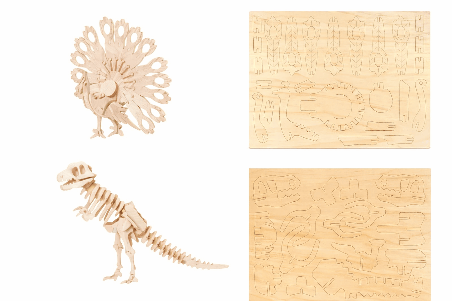 Krafters Korner Puzzle 3D Natural Wood Wooden Model Kit Assemble Craft DIY Structure Peacock  Dinosaur