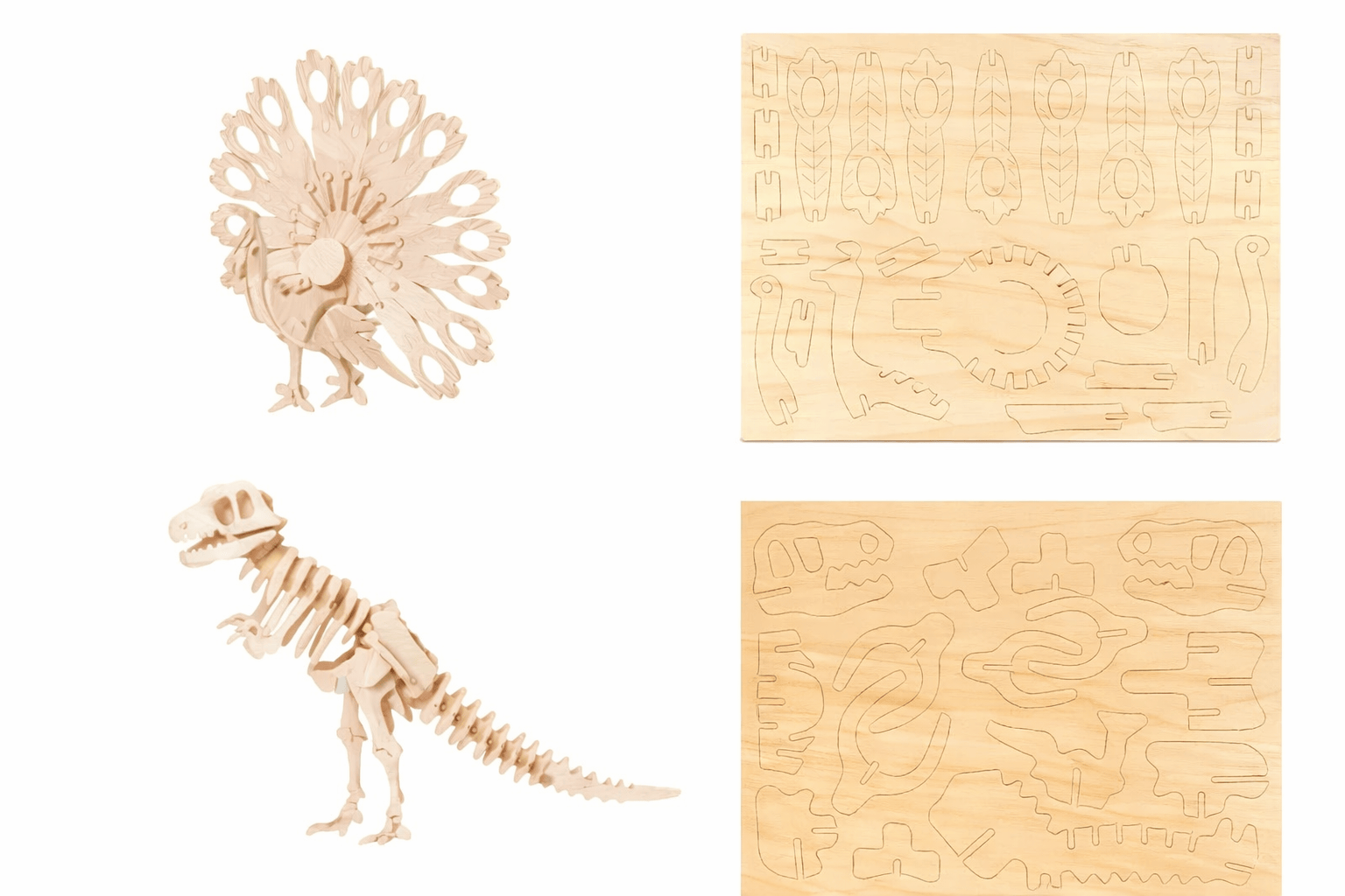 Krafters Korner Puzzle 3D Natural Wood Wooden Model Kit Assemble Craft DIY Structure Peacock  Dinosaur