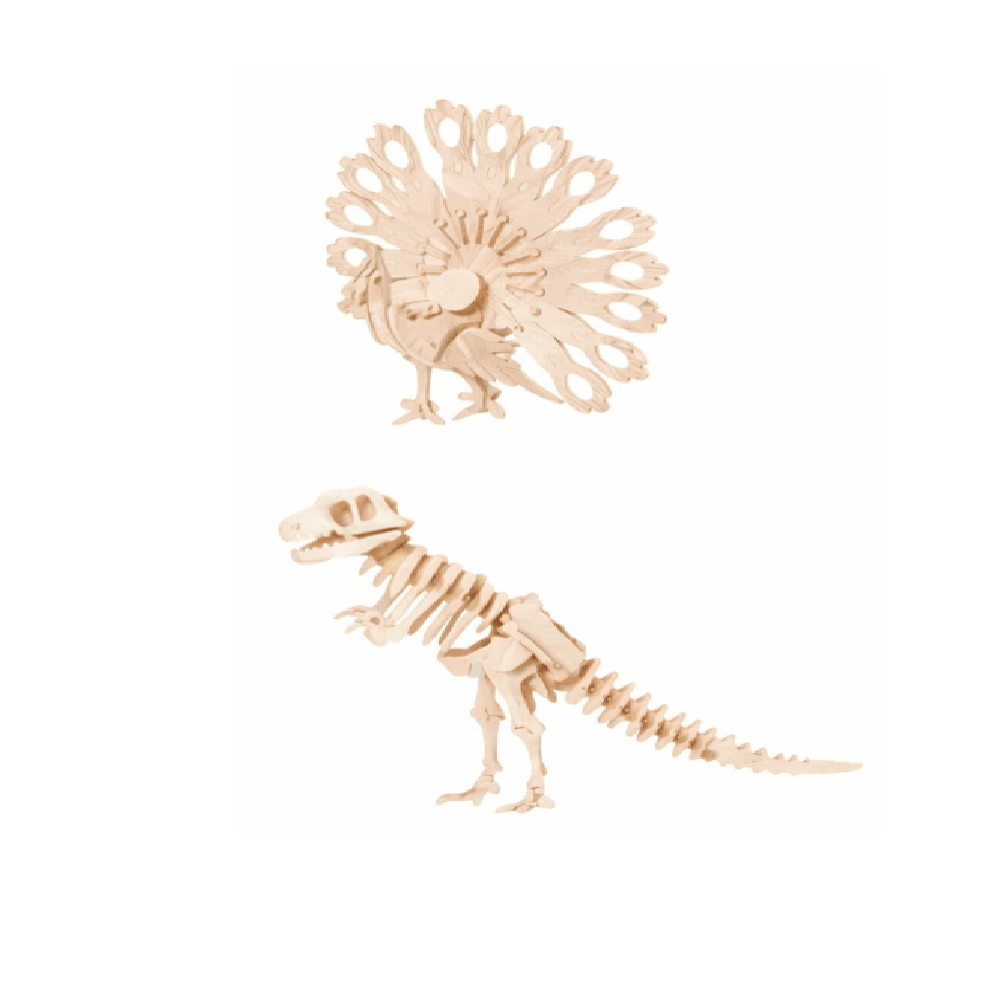 Krafters Korner Puzzle 3D Natural Wood Wooden Model Kit Assemble Craft DIY Structure Peacock  Dinosaur