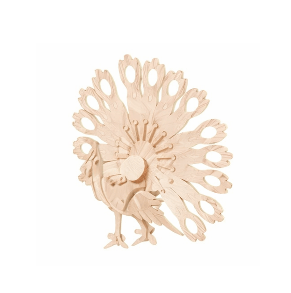 Krafters Korner Puzzle Peacock 3D Natural Wood Wooden Model Kit Assemble Craft DIY Structure Peacock  Dinosaur