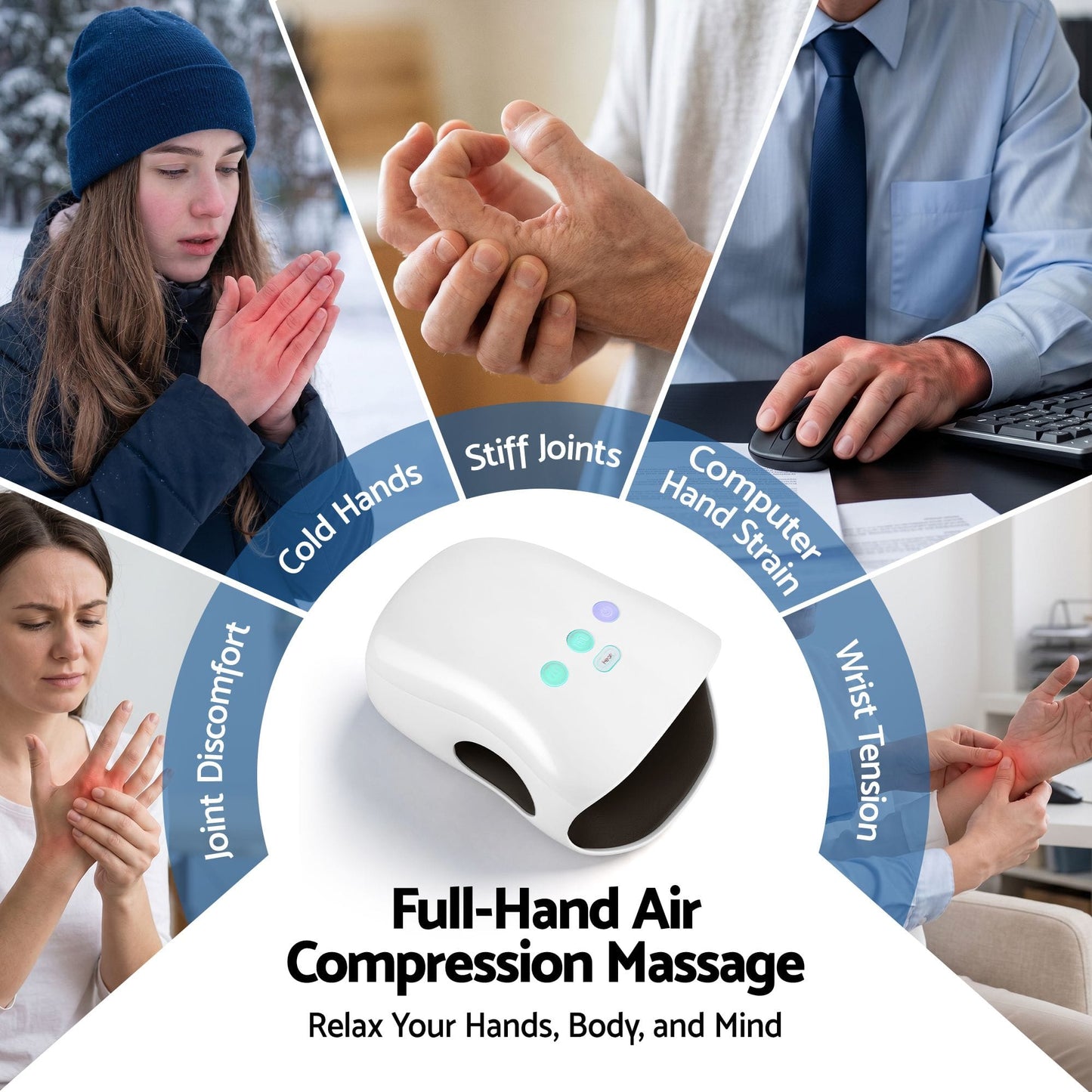 Livemor Health & Beauty > Massage & Relaxation > Massagers Livemor Hand Massager with Heat and Compression Cordless 3 Modes 3 Temperatures