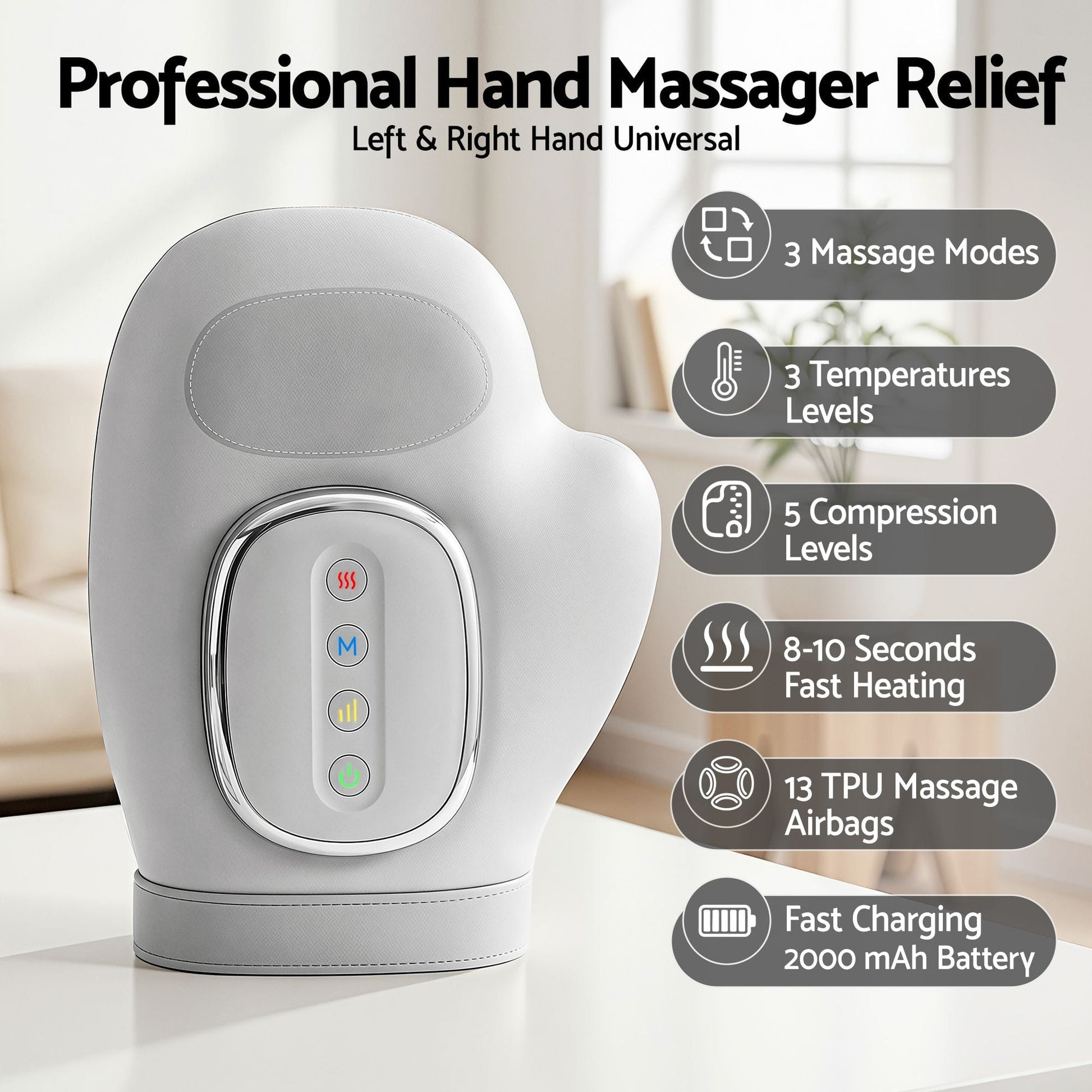 Livemor Health & Beauty > Massage & Relaxation > Massagers Livemor Hand Massager with Heat and Compression for Arthritis Carpal Tunnel | Large Hand Chamber Fits Left or Right Hand, with 5 Compression Levels, 3 Modes, and 3 Heat Levels, Gift for Women Men