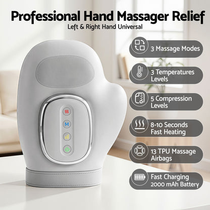 Livemor Health & Beauty > Massage & Relaxation > Massagers Livemor Hand Massager with Heat and Compression for Arthritis Carpal Tunnel | Large Hand Chamber Fits Left or Right Hand, with 5 Compression Levels, 3 Modes, and 3 Heat Levels, Gift for Women Men