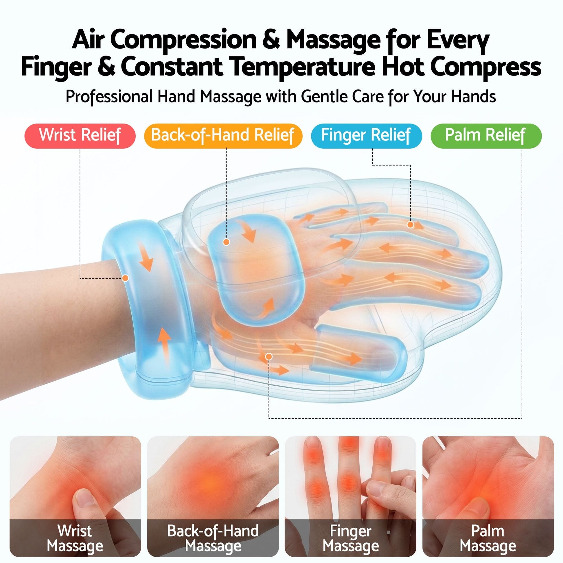 Livemor Health & Beauty > Massage & Relaxation > Massagers Livemor Hand Massager with Heat and Compression for Arthritis Carpal Tunnel | Large Hand Chamber Fits Left or Right Hand, with 5 Compression Levels, 3 Modes, and 3 Heat Levels, Gift for Women Men