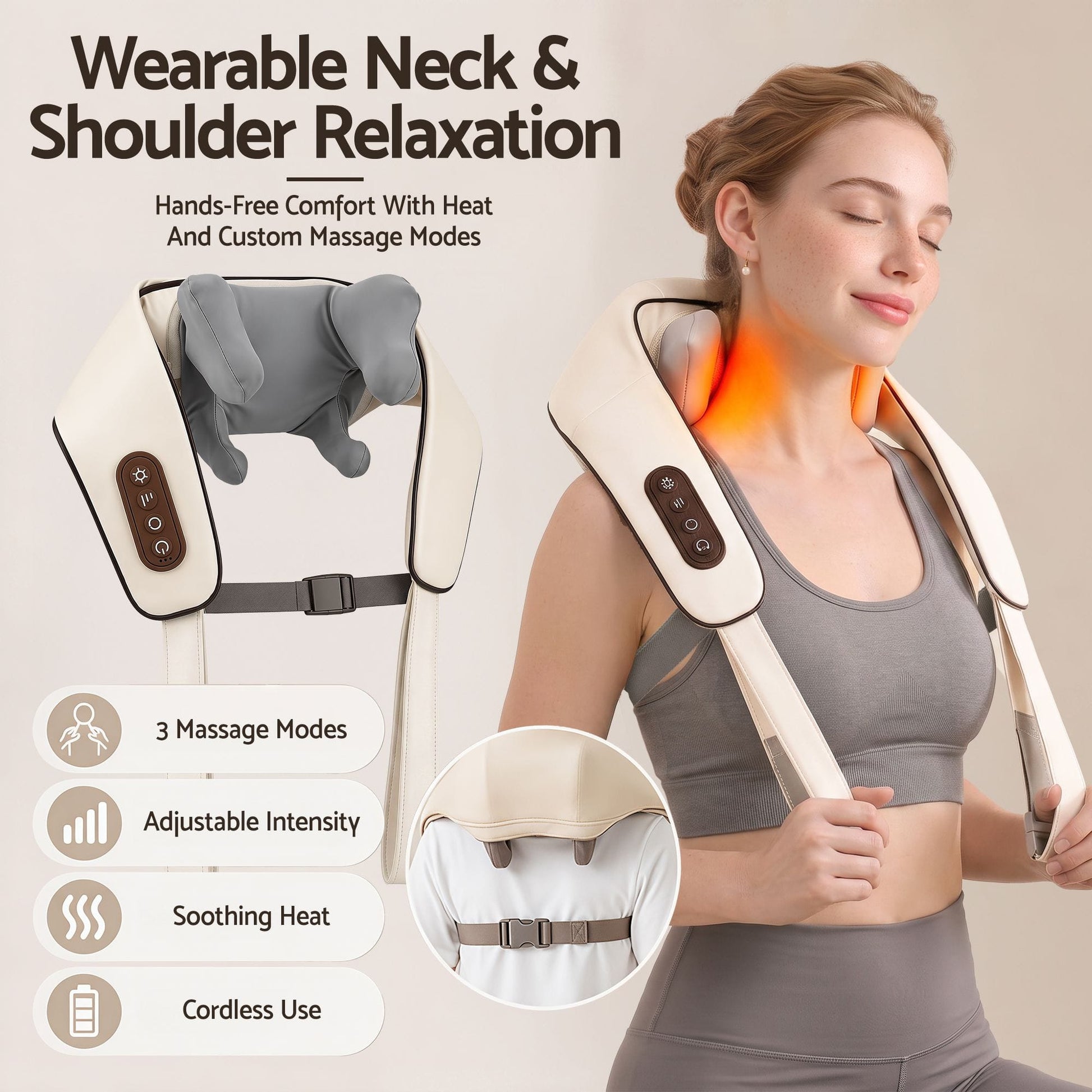 Livemor Health & Beauty > Massage & Relaxation > Massagers Livemor Neck Massager with Heat Pillow Shiatsu Shoulder Back Massager Pain Relief Tissue Kneading