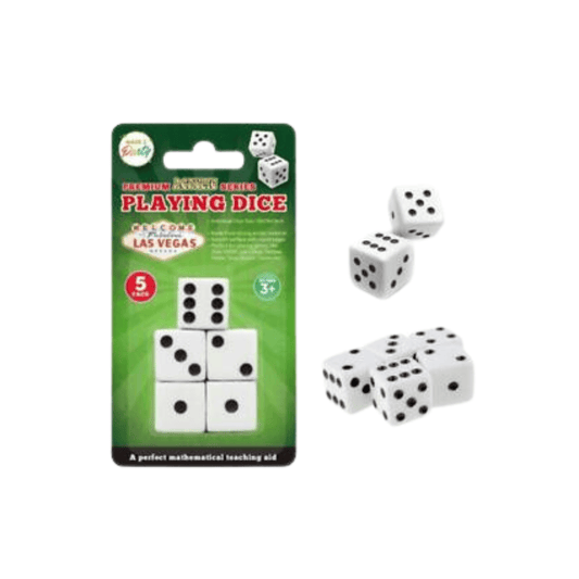 Made 2 party Dice Set of 5 Six Sided Square Opaque 19mm Playing Dice White with Black Pip Die