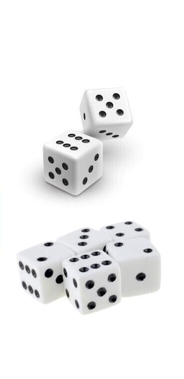 Made 2 party Dice Set of 5 Six Sided Square Opaque 19mm Playing Dice White with Black Pip Die