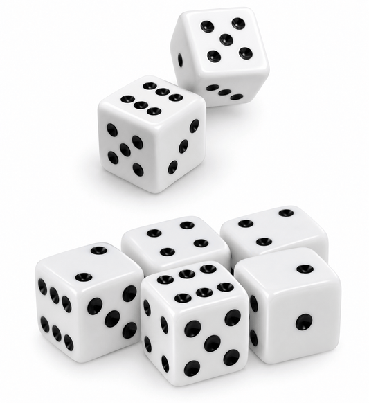 Made 2 party Dice Set of 5 Six Sided Square Opaque 19mm Playing Dice White with Black Pip Die