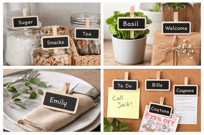 Made 2 Party Mini boards 12Pcs Mini Message Blackboard Pegs Chalkboard Wood Craft Clips Vintage Retro Kids