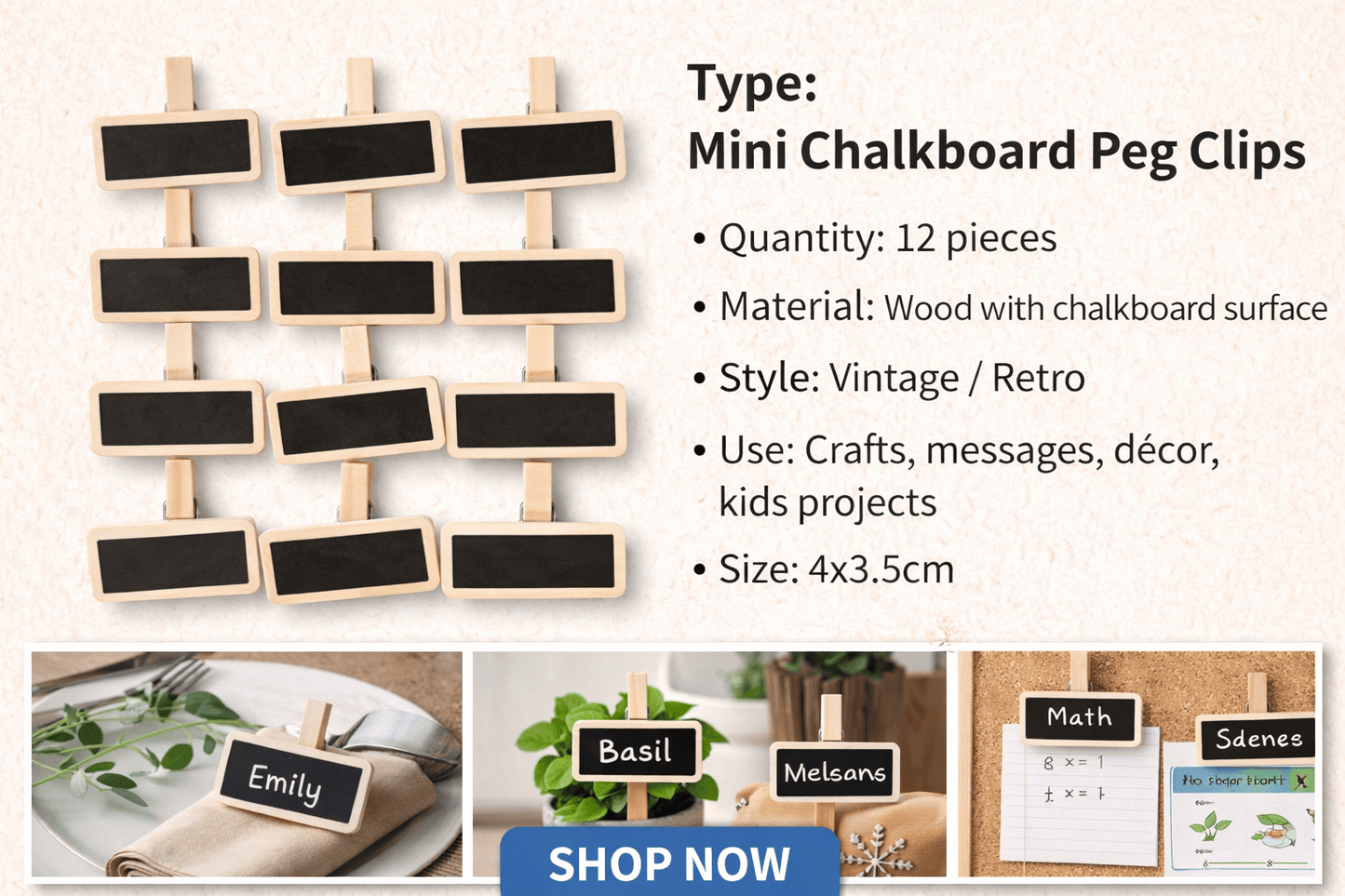 Made 2 Party Mini boards 12Pcs Mini Message Blackboard Pegs Chalkboard Wood Craft Clips Vintage Retro Kids
