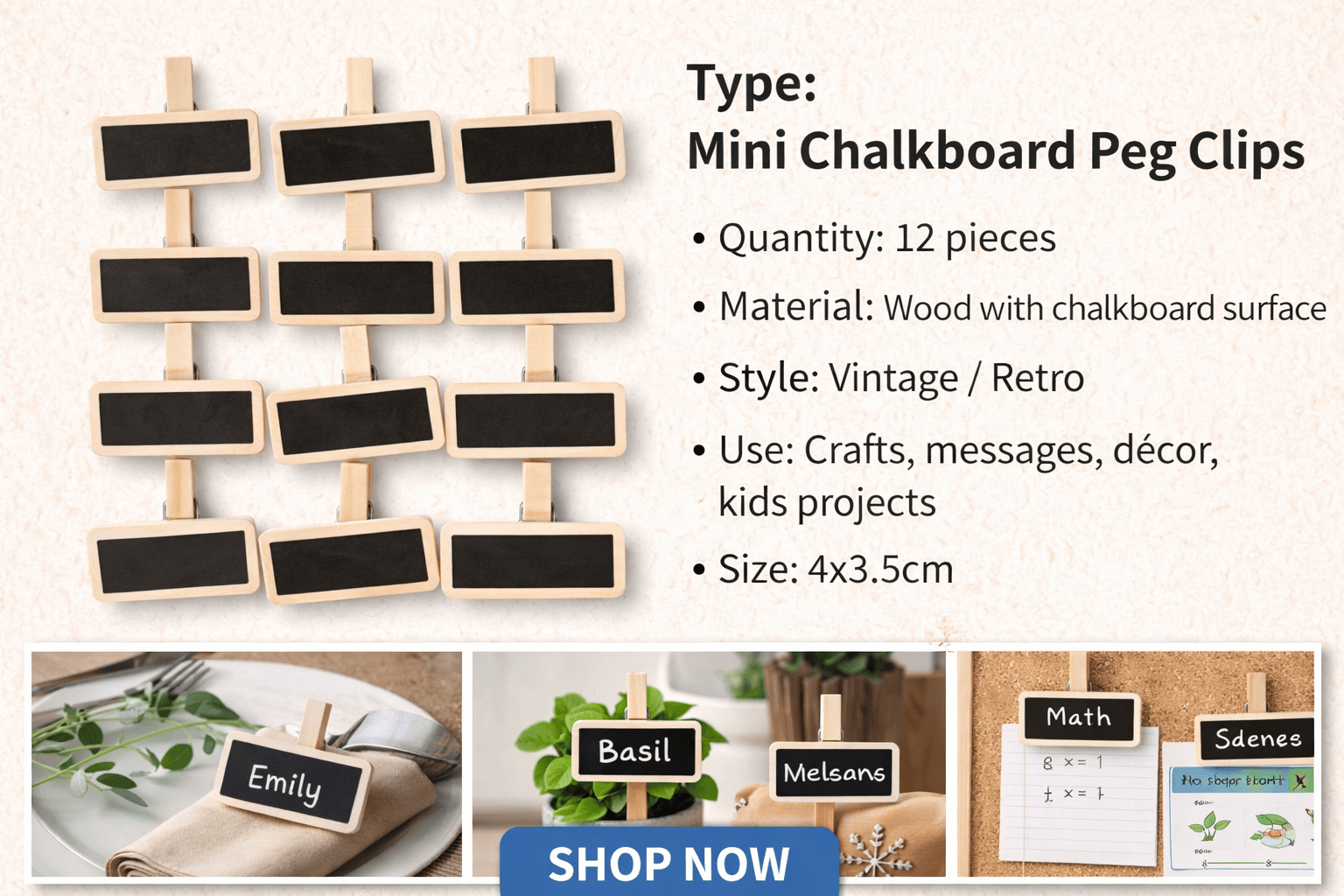 Made 2 Party Mini boards 12Pcs Mini Message Blackboard Pegs Chalkboard Wood Craft Clips Vintage Retro Kids