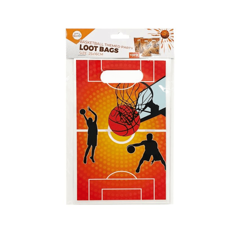Made 2 Party Party Supplies 10PK Basket Ball Themed Candy Bags Loot Party Favours Giveaways 25x16cm