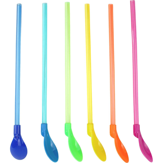 Made 2 Party Serveware 6Pcs Reusable Plastic Spoons Drinking Straw Washable Milkshake Party Event 24cm