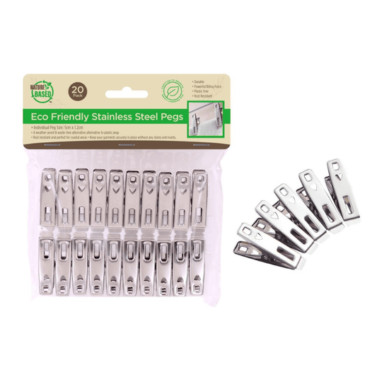 Nature Based 20Pk Heavy Duty ECO Friendly Stainless Steel Clothes Pegs Hanging Clip Laundry