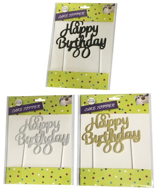 Party Happy Birthday Cake Topper Glitter Party Decorations Silver Black Gold