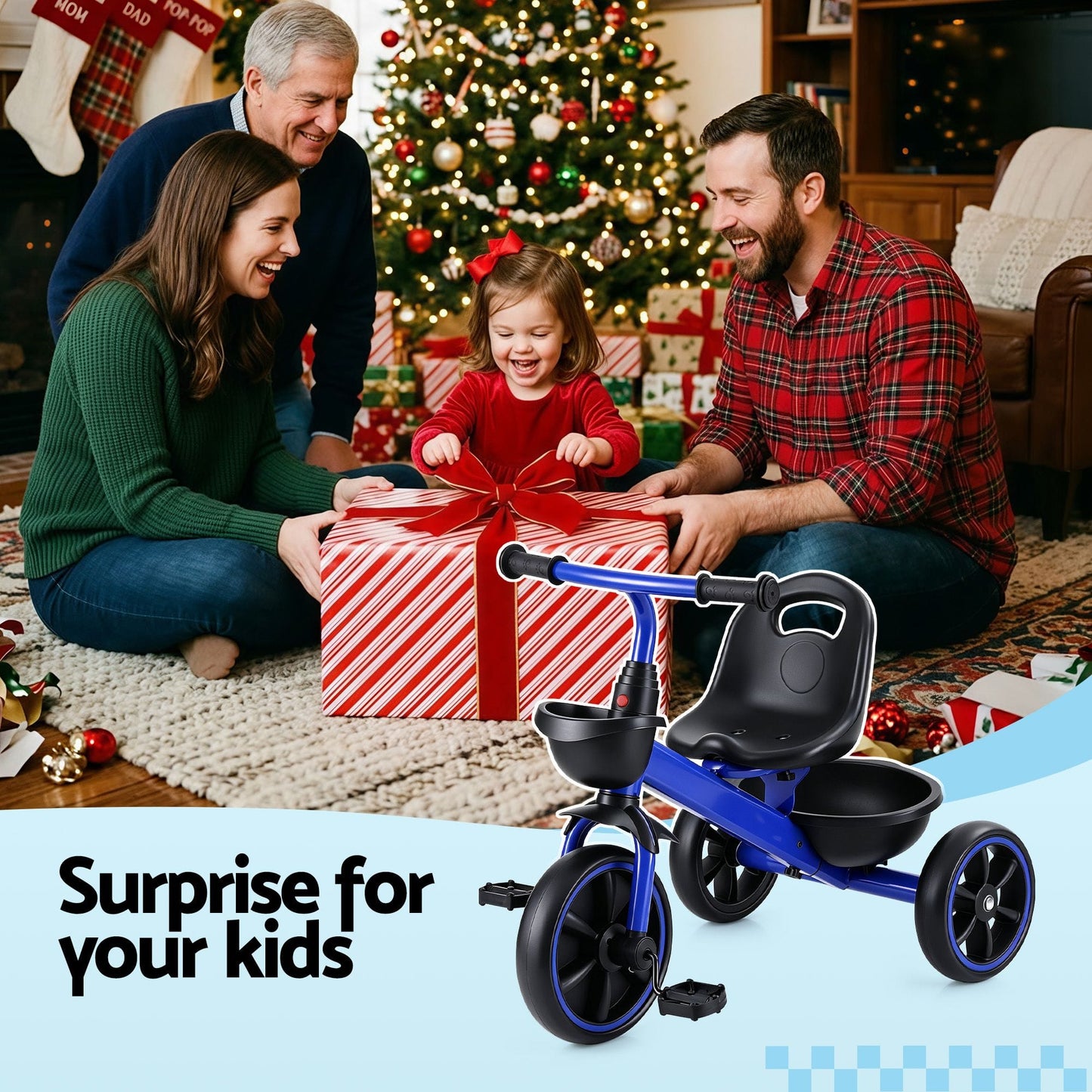 Rigo Baby & Kids > Ride On Cars, Go-karts & Bikes > Bikes & Scooters RIGO Tricycle Bike, Kids Bike with 3 wheels, basket Carbon Steel 68cm Blue