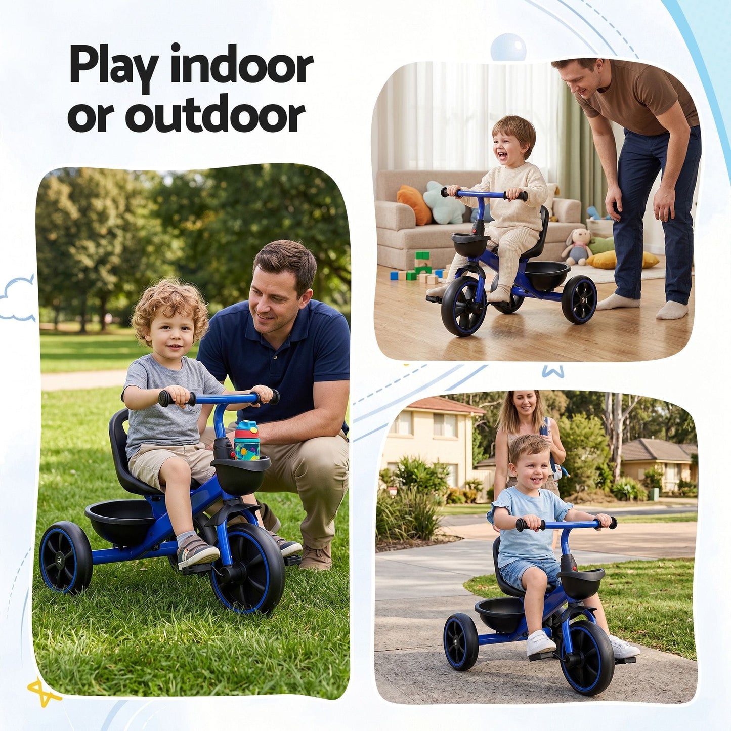 Rigo Baby & Kids > Ride On Cars, Go-karts & Bikes > Bikes & Scooters RIGO Tricycle Bike, Kids Bike with 3 wheels, basket Carbon Steel 68cm Blue
