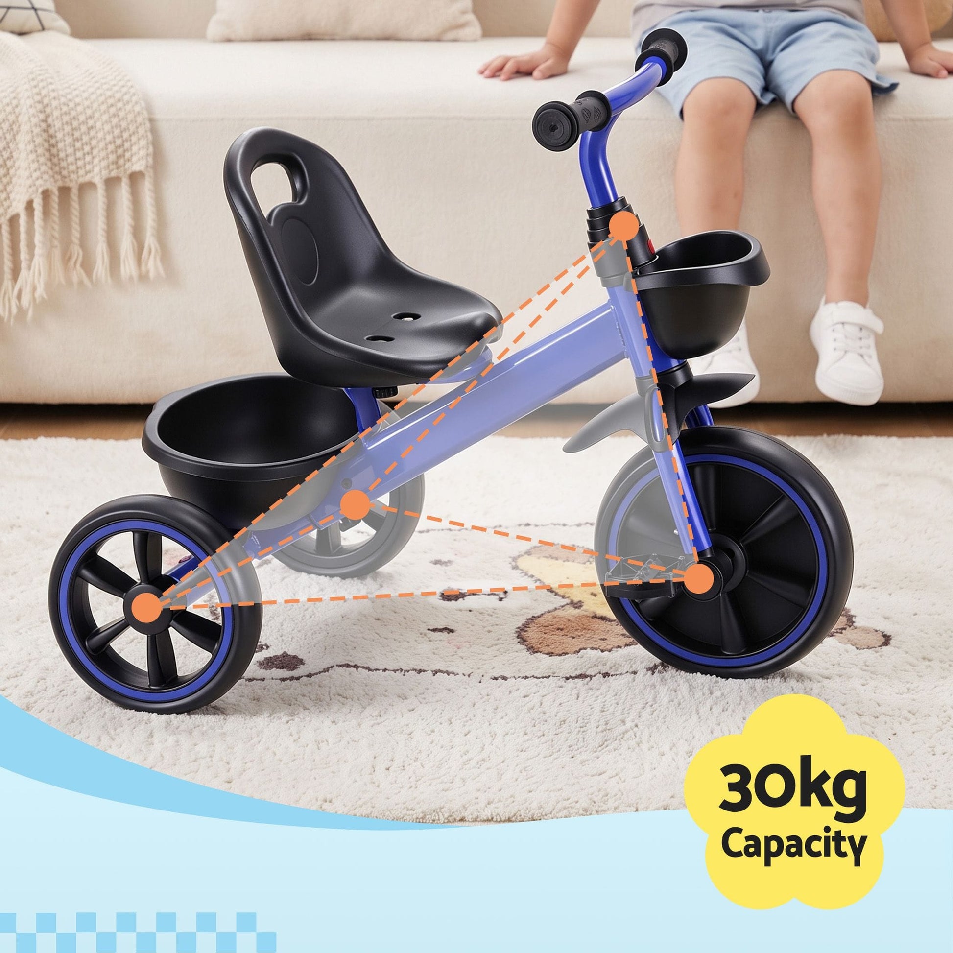 Rigo Baby & Kids > Ride On Cars, Go-karts & Bikes > Bikes & Scooters RIGO Tricycle Bike, Kids Bike with 3 wheels, basket Carbon Steel 68cm Blue