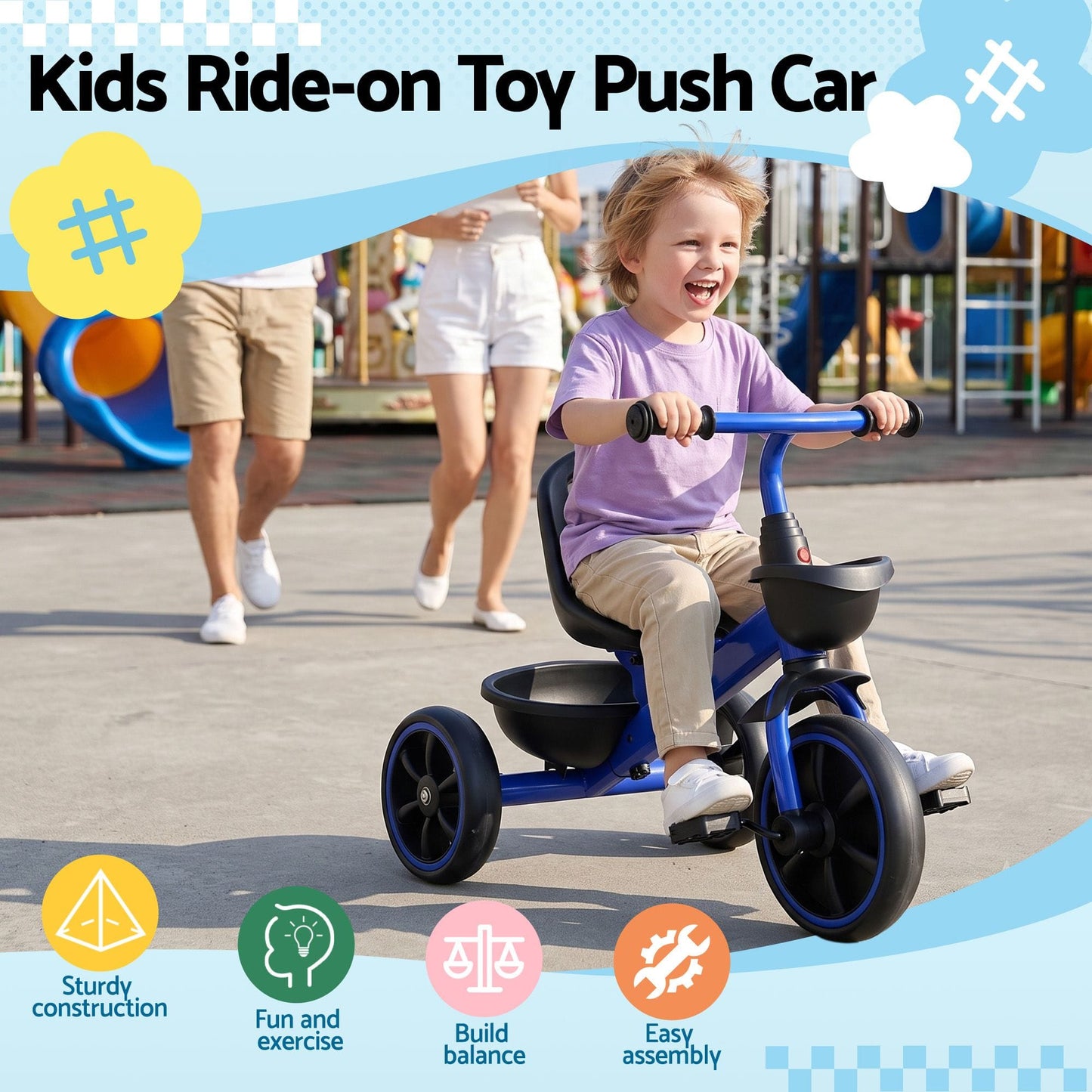 Rigo Baby & Kids > Ride On Cars, Go-karts & Bikes > Bikes & Scooters RIGO Tricycle Bike, Kids Bike with 3 wheels, basket Carbon Steel 68cm Blue