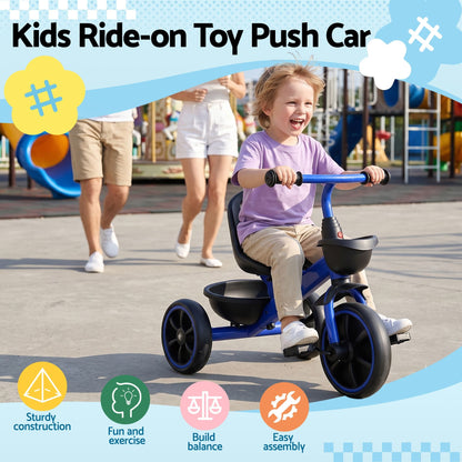 Rigo Baby & Kids > Ride On Cars, Go-karts & Bikes > Bikes & Scooters RIGO Tricycle Bike, Kids Bike with 3 wheels, basket Carbon Steel 68cm Blue