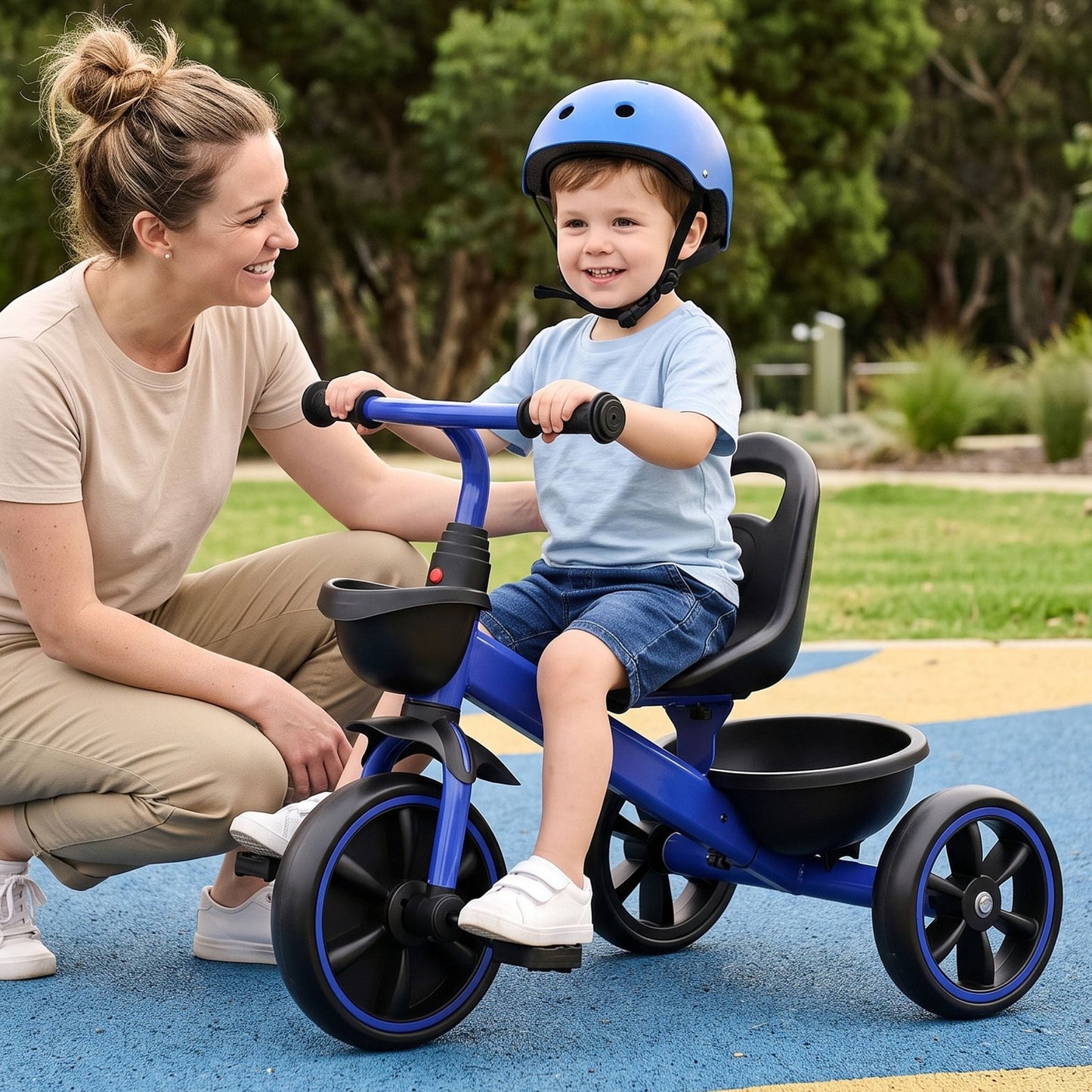 Rigo Baby & Kids > Ride On Cars, Go-karts & Bikes > Bikes & Scooters RIGO Tricycle Bike, Kids Bike with 3 wheels, basket Carbon Steel 68cm Blue