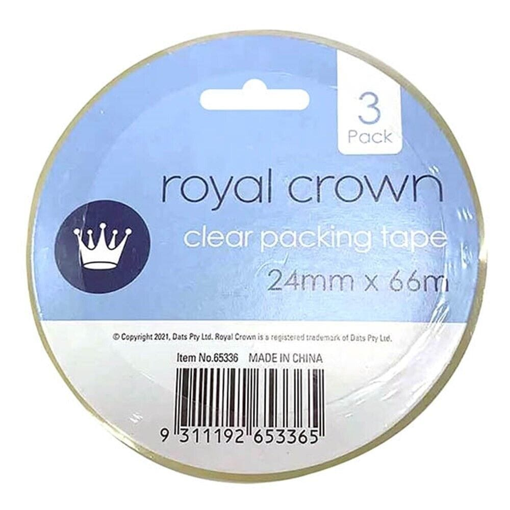 Royal Crown 3x Rolls Clear Packing Sticky Tape 24mm x 66mm 50 Micron Crafts Office Carton