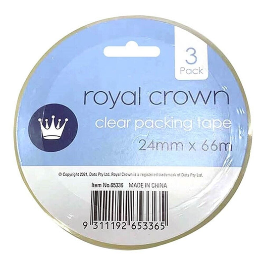 Royal Crown 3x Rolls Clear Packing Sticky Tape 24mm x 66mm 50 Micron Crafts Office Carton