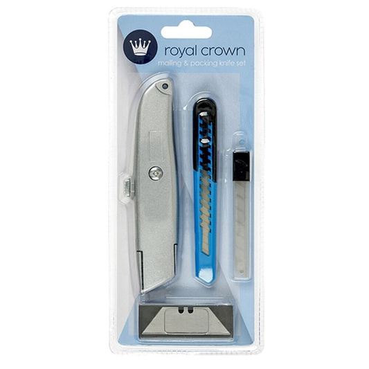 Royal Crown Cutter 4 in 1 Box Cutter Metal Tip Retractable Extra Blade Utility Knife Heavy Duty