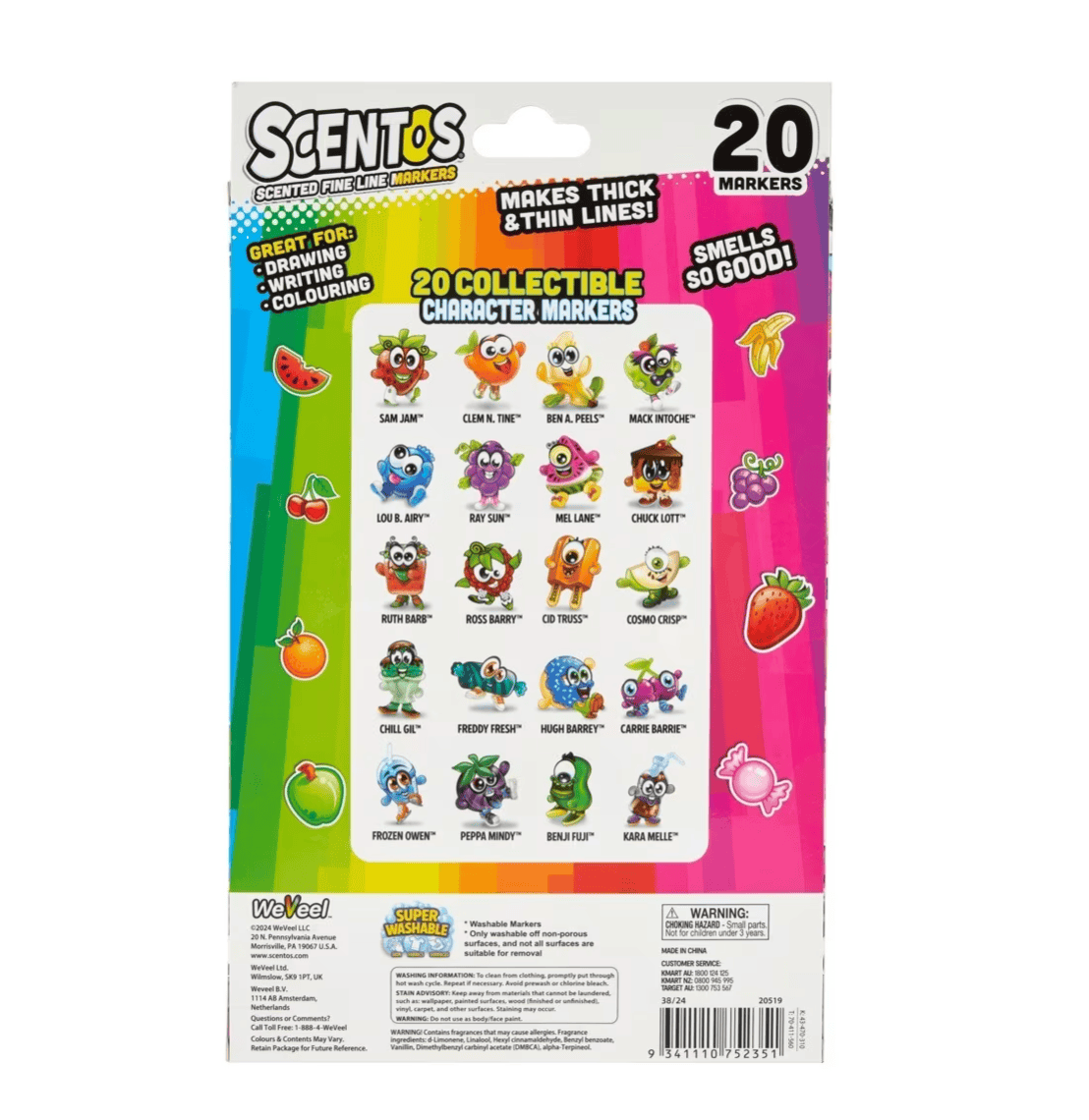 Scentos Scentos Scented Fineline Marker 20 Pack Craft Scent School Season 1