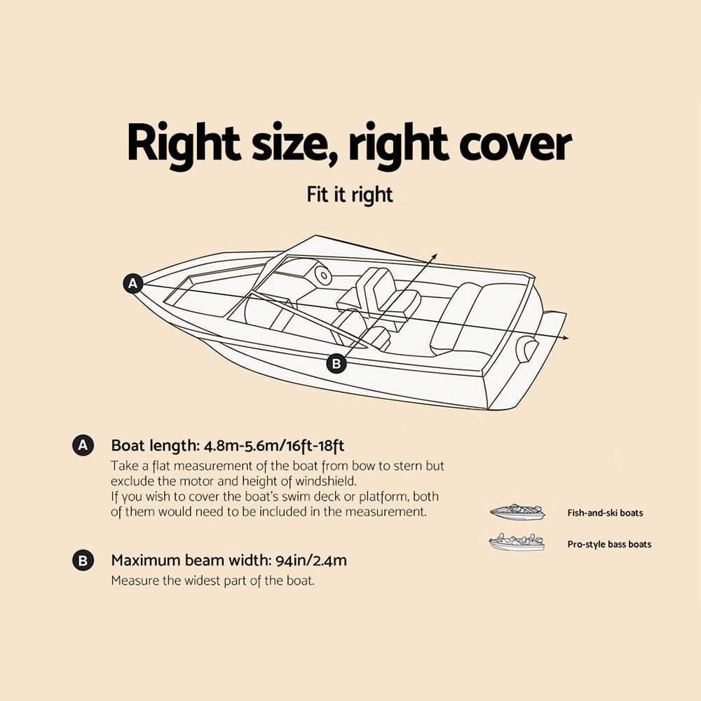 Seamanship Outdoor Recreation > Boating > Boating Accessories Seamanship 16-18.5ft Boat Cover Trailerable Marine Grade 600D