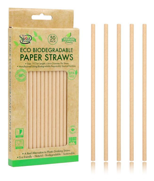 Spice Kicthen Drinking straw 50 x Eco Biodegradable Straw Drinking Brown Paper Bamboo Straws Party Tableware