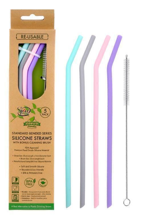 Spice Kicthen Drinking straw Premium Silicone Reusable Foldable Extra Long Drinking Straws 4 Colour 1 Brush