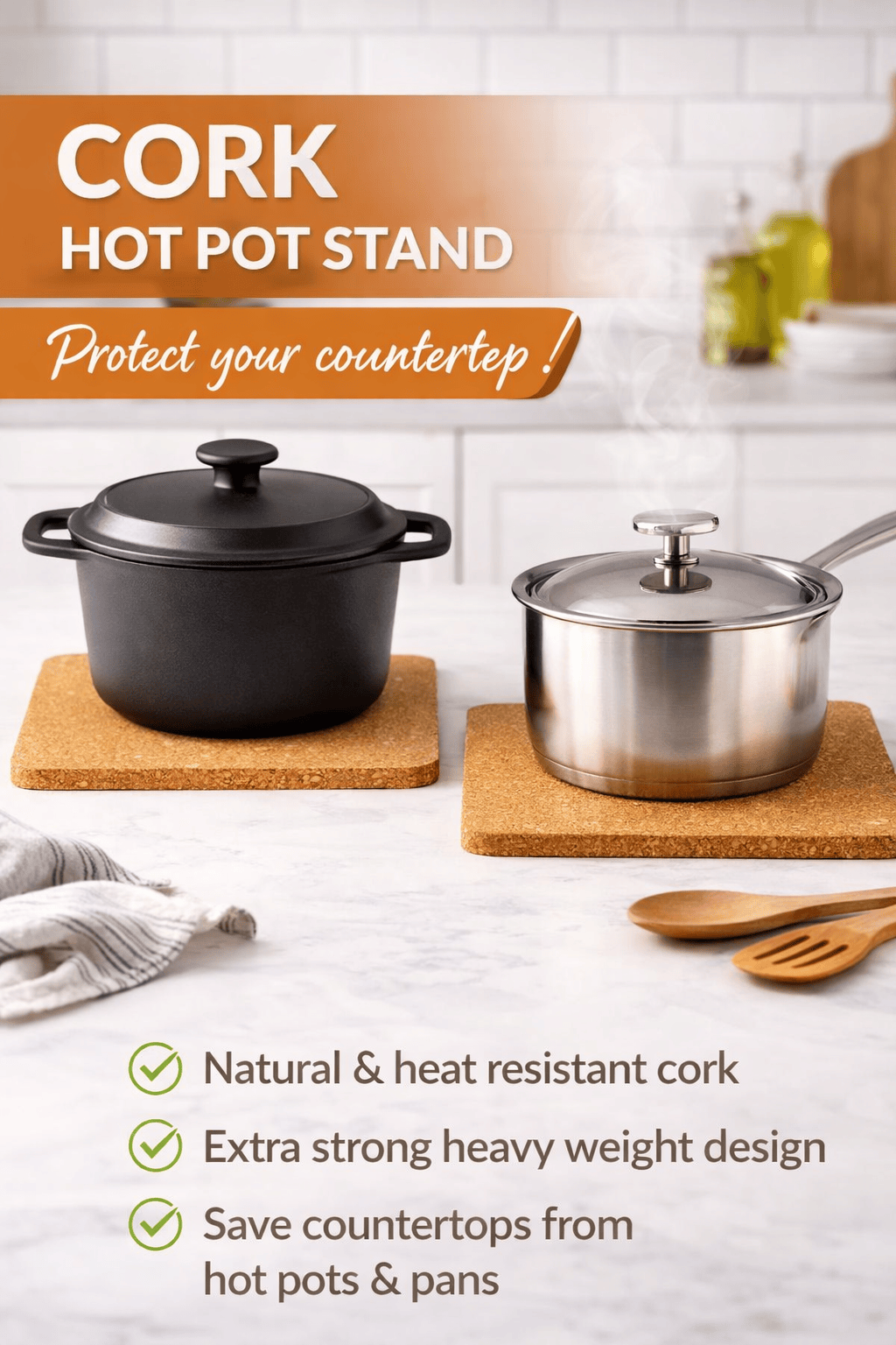 Spice Kicthen Pot Stand Pot Stand Square Cork Hot Mat Pad Heat Resistant Protector Trivet Placemat Cook