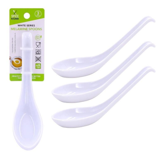 Spice Kitchen 3PK White Melamine Serving Spoon Birthday Christmas Wedding Party Event Kitchen