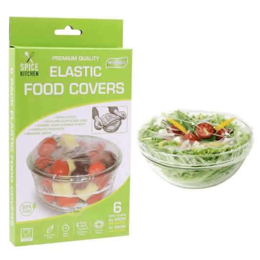 Spice Kitchen 6 Pack Elastic Food Cover Plastic Bowl Plate BBQ Picnic Covers Durable Reusable