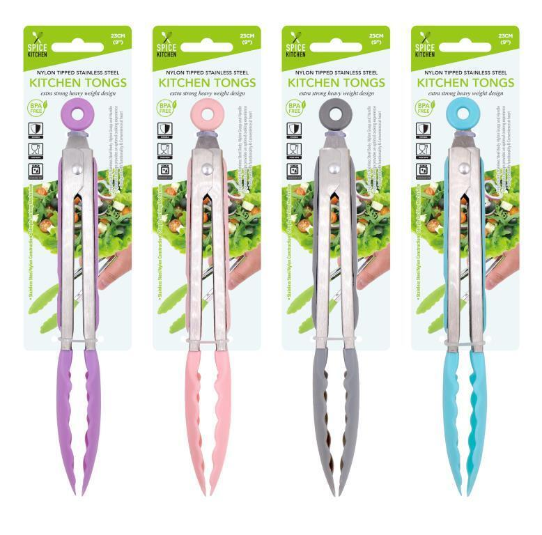Spice kitchen Nylon Tipped Stainless Steel Tongs 23CM Kitchen Clip Food Cooking Serving BBQ