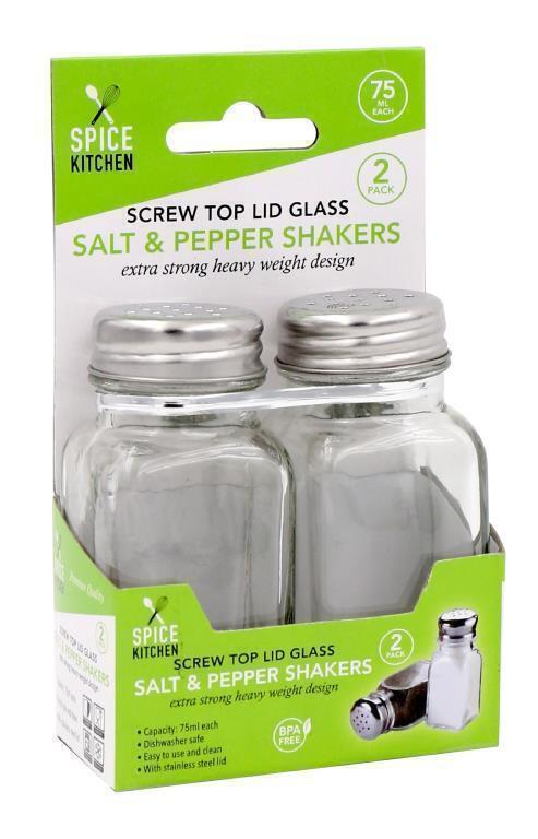 Spice Kitchen Shakers 2X Glass Salt and Pepper Shakers Screw Top Lid Cafe Dining Catering Restaurant