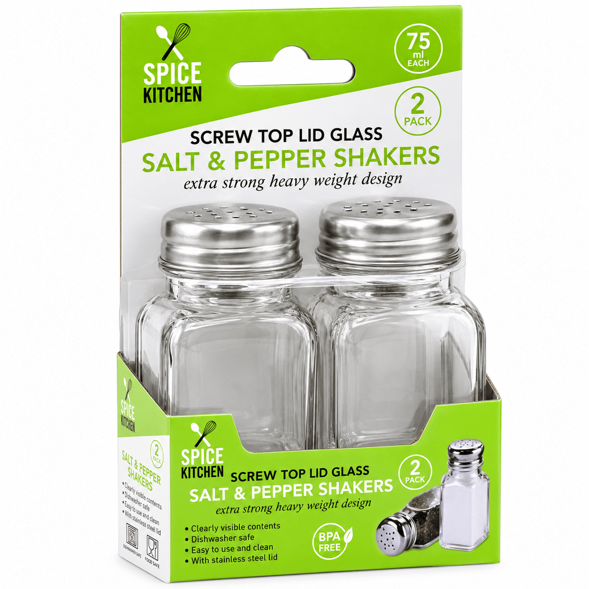 Spice Kitchen Shakers 2X Glass Salt and Pepper Shakers Screw Top Lid Cafe Dining Catering Restaurant