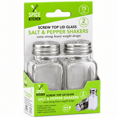 Spice Kitchen Shakers 2X Glass Salt and Pepper Shakers Screw Top Lid Cafe Dining Catering Restaurant