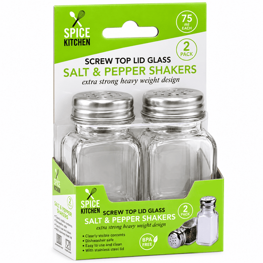 Spice Kitchen Shakers 2X Glass Salt and Pepper Shakers Screw Top Lid Cafe Dining Catering Restaurant