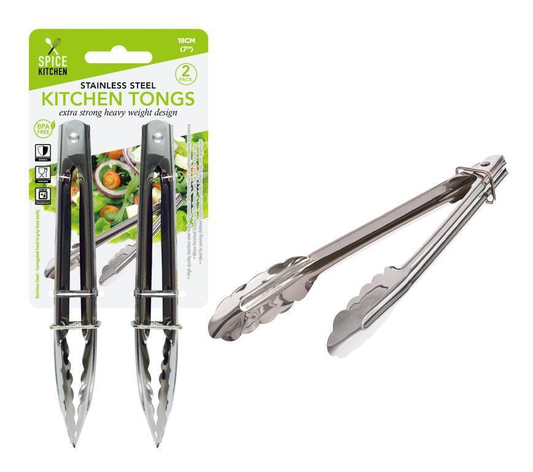 Spice Kitchen Tongs 2pcs Stainless Steel Tongs 18CM Kitchen Clip Food Cooking Serving BBQ