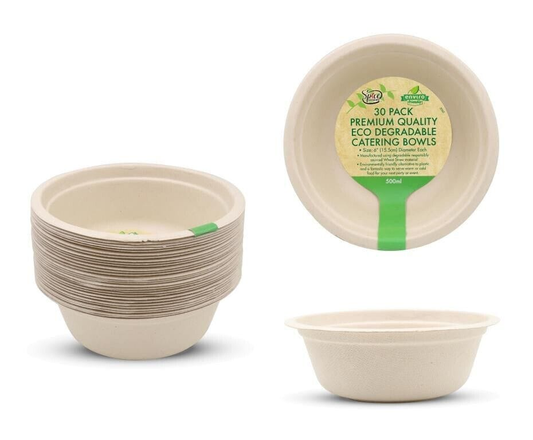 Spice Sustainable 30 Eco Disposable Catering 16.5cm Round Degradable Paper Party BBQ Dinner Bowl