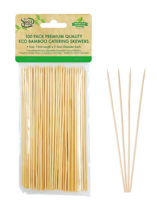 Spice Sustainable BBQ Skewers 100pcs ECO Round Skewers BBQ Kebab Meat Satay Stick Bamboo Wooden Catering