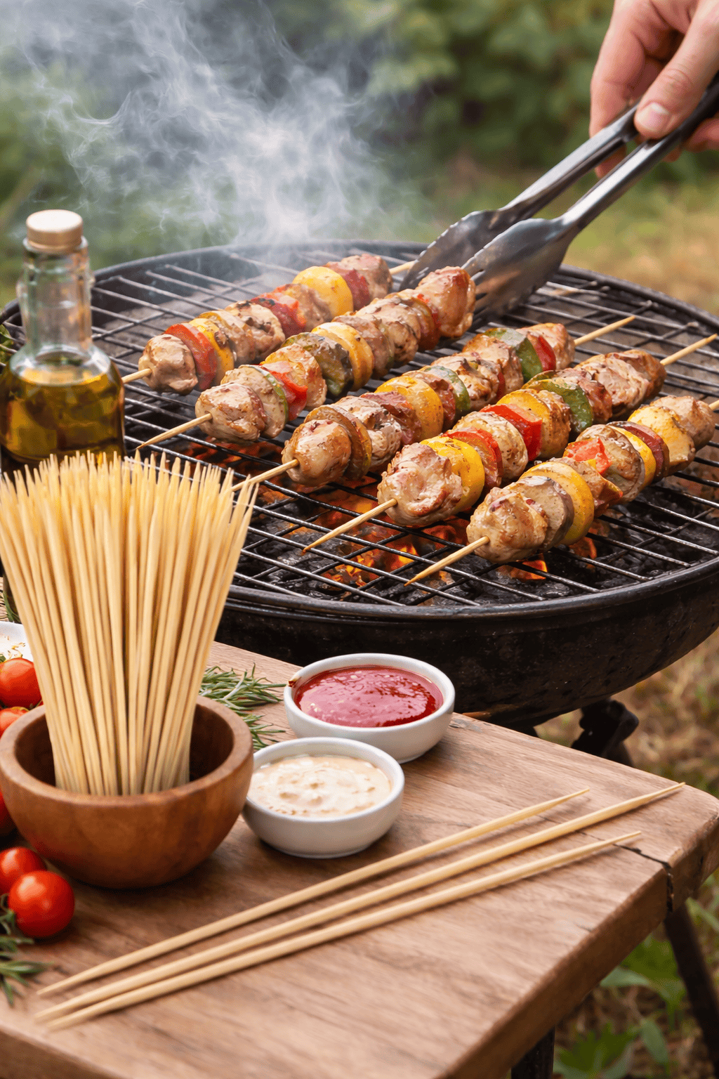 Spice Sustainable BBQ Skewers 100pcs ECO Round Skewers BBQ Kebab Meat Satay Stick Bamboo Wooden Catering 30cm