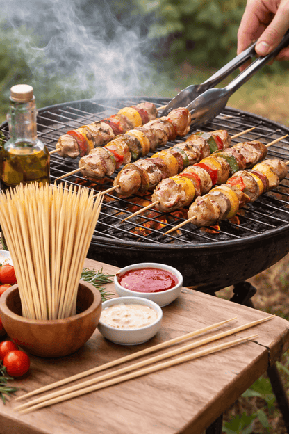 Spice Sustainable BBQ Skewers 100pcs ECO Round Skewers BBQ Kebab Meat Satay Stick Bamboo Wooden Catering 30cm